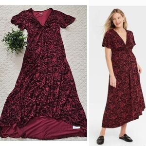 Isabel Maternity Burgundy Red Floral Hi-Lo Knit Dress, Size Medium